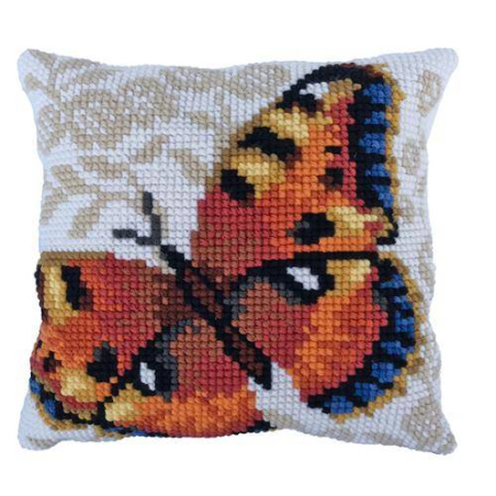 COUSSIN POINT DE CROIX LADYBIRD - PAPILLON AMBRE - 40 X 40 CM