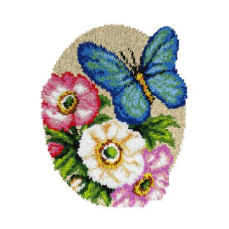 KIT TAPIS POINT NOUE 49 X 61 CM - PAPILLON ET FLEURS