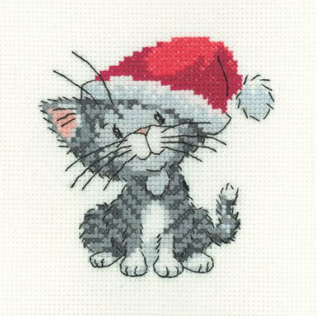 KIT POINT DE CROIX SILVER TABBY XMAS KITTEN (A)