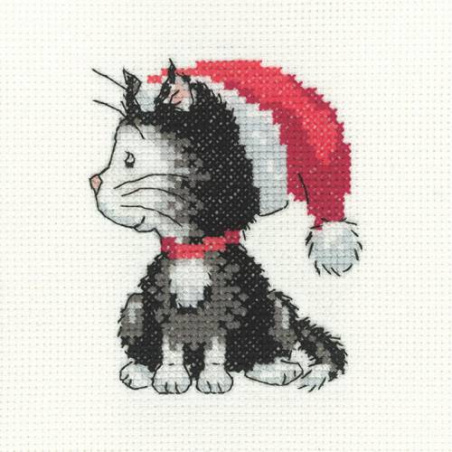 KIT POINT DE CROIX BLACK & WHITE XMAS KITTEN (A)