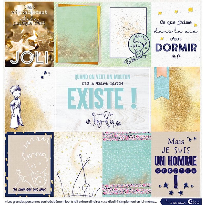 Set de 12 papiers Les rêveries du Petit Prince 250 g/m2 - 30,5x30,5 cm