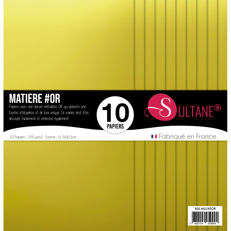 Bloc de 10 papiers Sultane - Matière - Luxe Or - Epais - 300g/m2