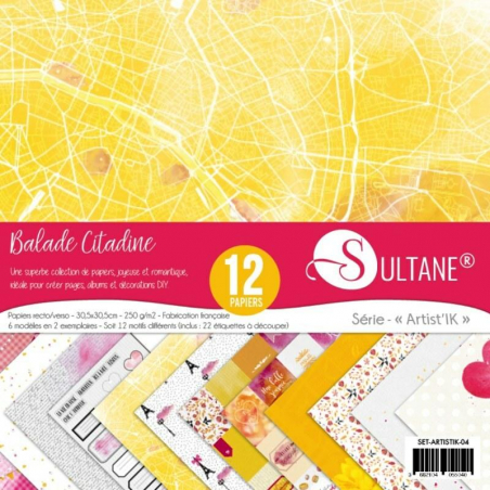 Set 12 papiers scrapbooking - Balade Citadine - 250g/m2