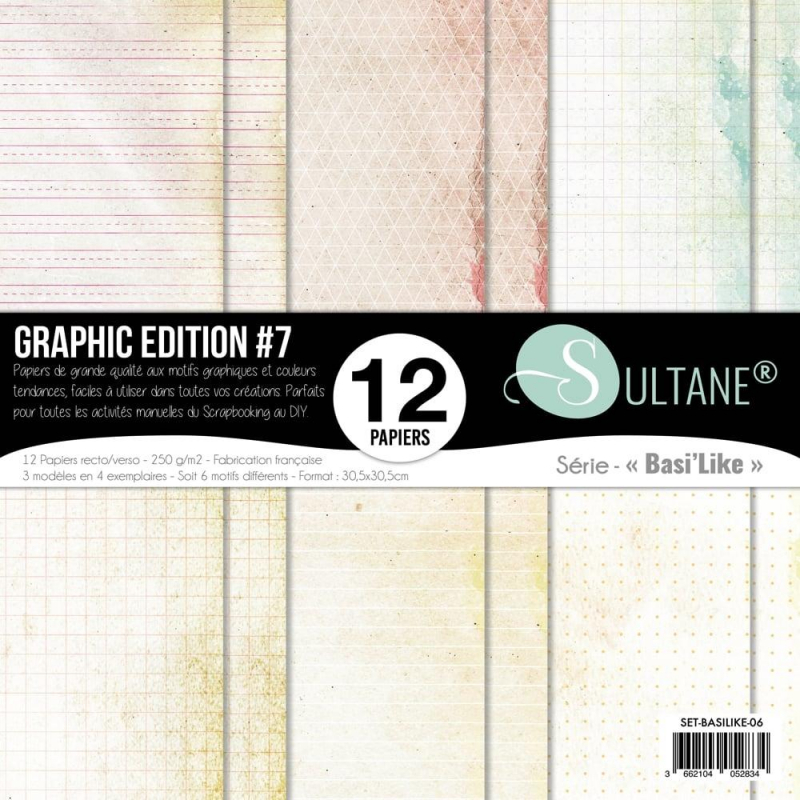 Juego de 12 papeles Sultane de doble cara 30,5x30,5 cm - 250 g/m2 - Graph