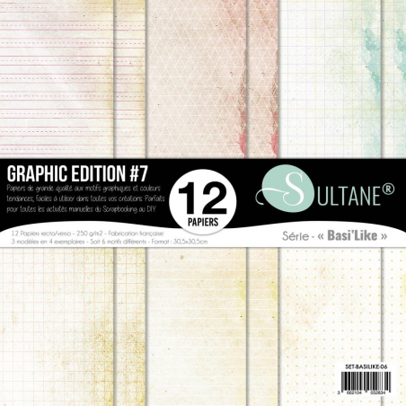 Juego de 12 papeles Sultane de doble cara 30,5x30,5 cm - 250 g/m2 - Graph