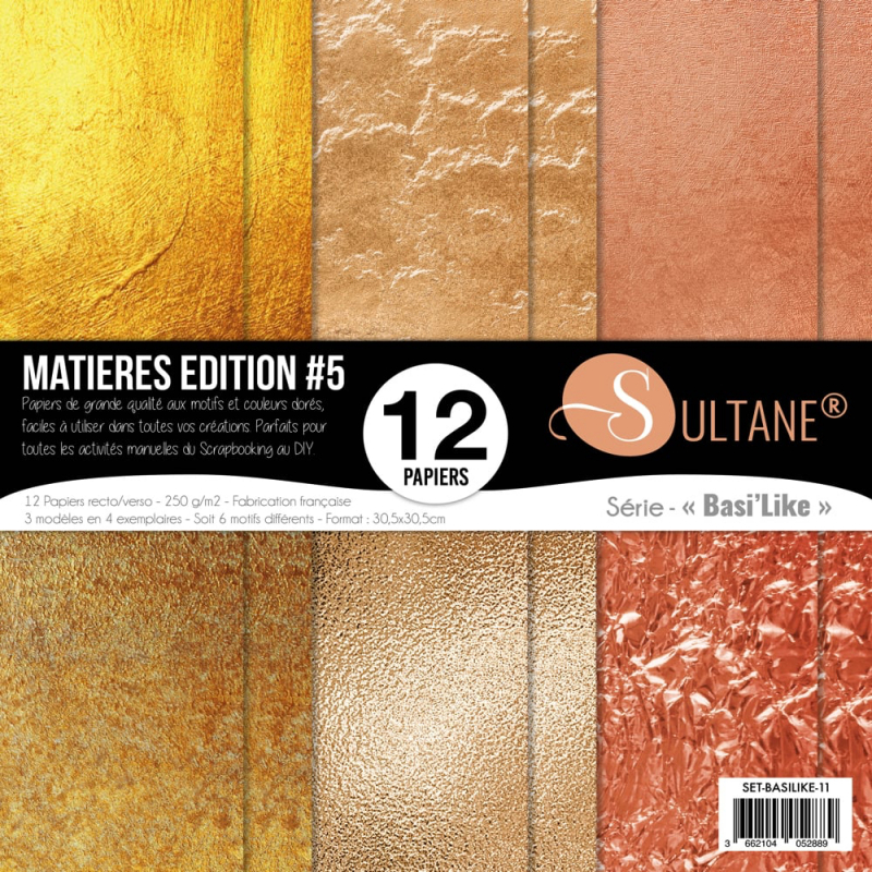 Set de 12 papiers Sultane recto/verso 30,5x30,5 cm - 250 g/m2 - Matières édition 5