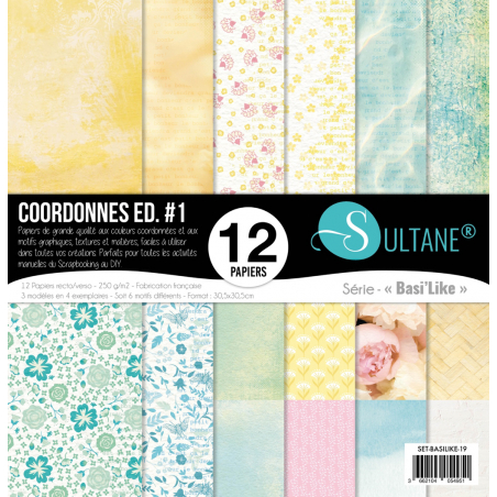 Lote de 12 papeles para scrapbooking - Coordenadas primaverales - 250g/m2