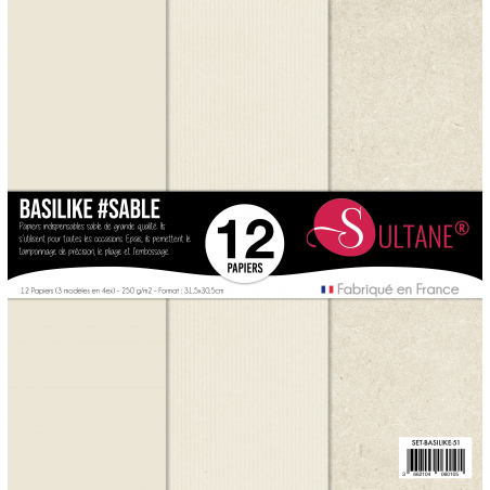 Set de 12 papiers Sultane Authentik Unis / Lignés / Recyclé - Sable