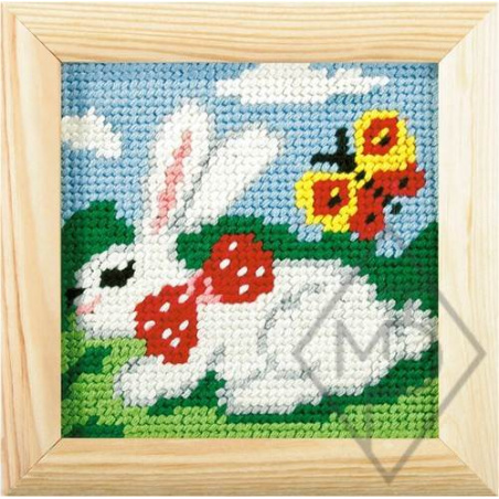 KIT CANEVAS 10,5 X 10,5 CM + CADRE - LAPIN BLANC