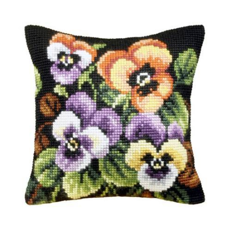 COUSSIN PT DE CROIX EN KIT 40 X 40 CM - QUATRE PENSÉES