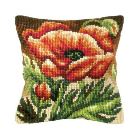 COUSSIN PT DE CROIX EN KIT 40 X 40 CM - UN COQUELICOT