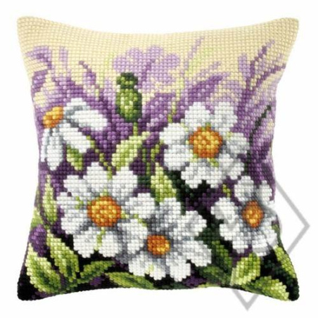 COUSSIN PT DE CROIX EN KIT 40 X 40 CM - MARGUERITES