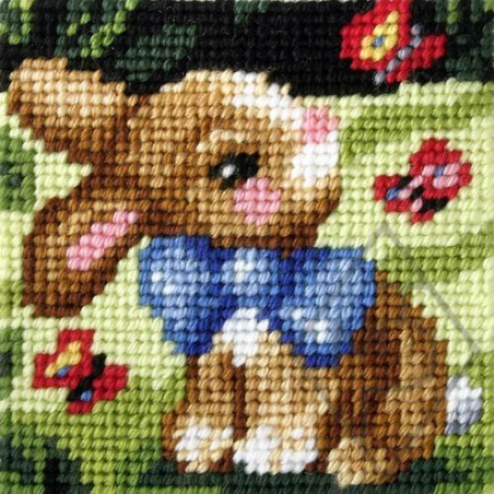 KIT DEMI-POINT ENFANT 16,5 X 16,5 CM - PETIT LAPIN AU NUD PAPILLON