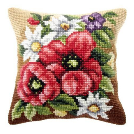 COUSSIN PT DE CROIX EN KIT 40 X 40 CM - LE BOUQUET CHAMPÊTRE