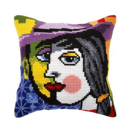 COUSSIN PT DE CROIX EN KIT 40 X 40 CM - COUPLE À LA PICASSO