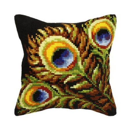 COUSSIN PT DE CROIX EN KIT 40 X 40 CM - PLUMES DE PAON