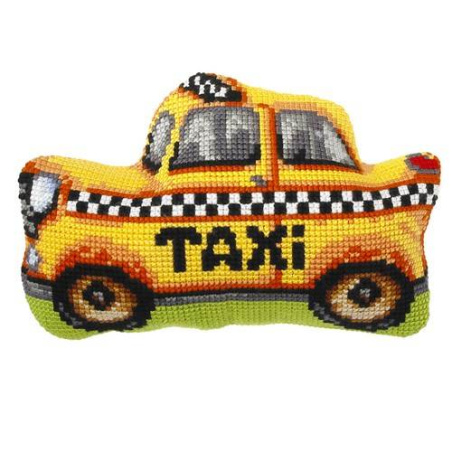 COUSSIN PT DE CROIX EN KIT 45 X 30 CM - LE TAXI JAUNE À NEW YORK