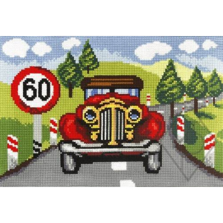 KIT TAPIS SUR CANEVAS IMPRIME 50 X 75 CM - VOITURE ANCIENNE