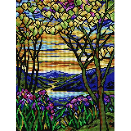 CANEVAS ANTIQUE 30 X 40 CM - IRIS AU BORD DE LA RIVIÈRE