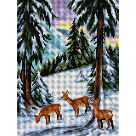 CANEVAS ANTIQUE 30 X 40 CM - BICHES DANS LA NEIGE