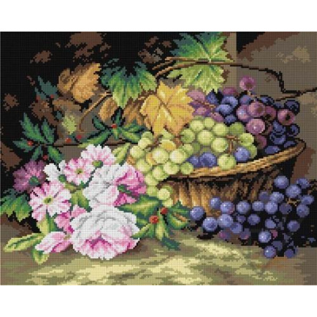 CANEVAS ANTIQUE 40 X 50 CM - PANIER DE RAISINS ET FEUILLES