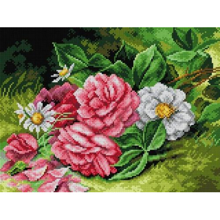 CANEVAS ANTIQUE 30 X 40 CM - COMPOSITION DE FLEURS