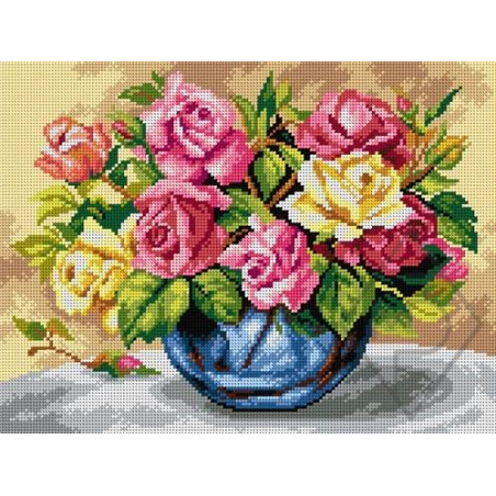 CANEVAS ANTIQUE 30 X 40 CM - VASE DE ROSES