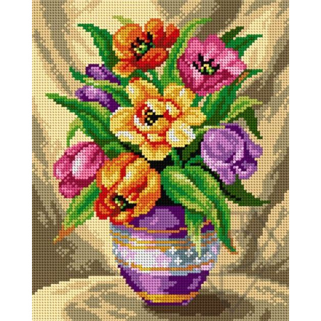 CANEVAS ANTIQUE 24 X 30 CM - TULIPES DANS UN VASE