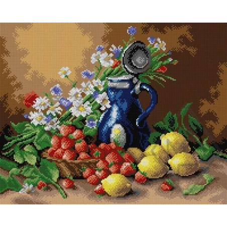 CANEVAS ANTIQUE 40 X 50 CM - FRUITS ET FLEURS DES CHAMPS