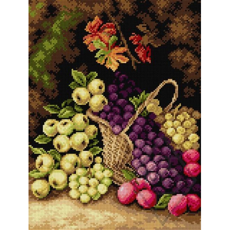 CANEVAS ANTIQUE 30 X 40 CM - PANIER DE FRUITS AUX RAISINS