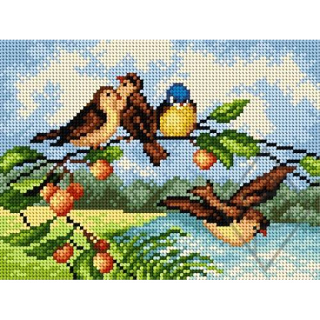 CANEVAS ANTIQUE 18 X 24 CM - LES OISEAUX DE LA CAMPAGNE