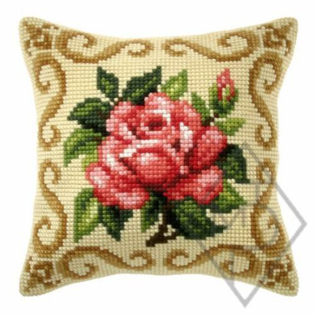 COUSSIN PT DE CROIX EN KIT 40 X 40 CM - LA ROSE