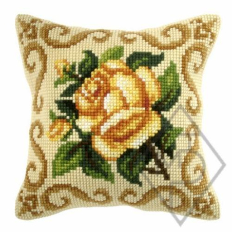 COUSSIN PT DE CROIX EN KIT 40 X 40 CM - ROSE JAUNE