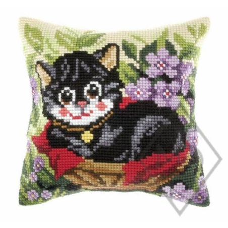 COUSSIN PT DE CROIX EN KIT 40 X 40 CM - CHAT NOIR