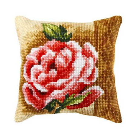 COUSSIN PT DE CROIX EN KIT 40 X 40 CM - LA ROSE TOUJOURS