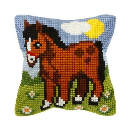 COUSSIN PT DE CROIX EN KIT 25 X 25 CM - CHEVAL