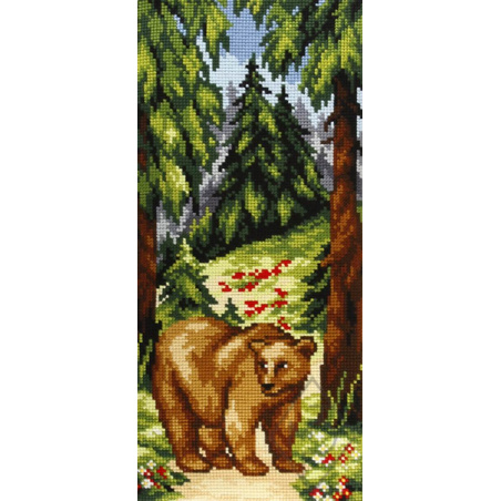 KIT TAPIS SUR CANEVAS IMPRIME 40 X 89 CM - OURS DANS LA FORÊT