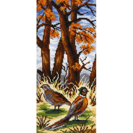 KIT TAPIS SUR CANEVAS IMPRIME 40 X 89 CM - FAISAN DANS LA FORÊT