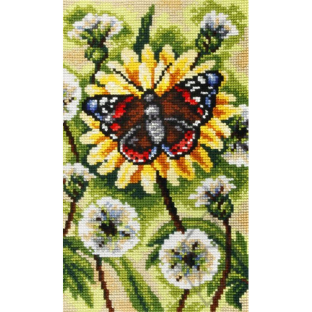 KIT TAPIS SUR CANEVAS IMPRIME 40 X 67 CM - PAPILLON SUR FLEUR JAUNE