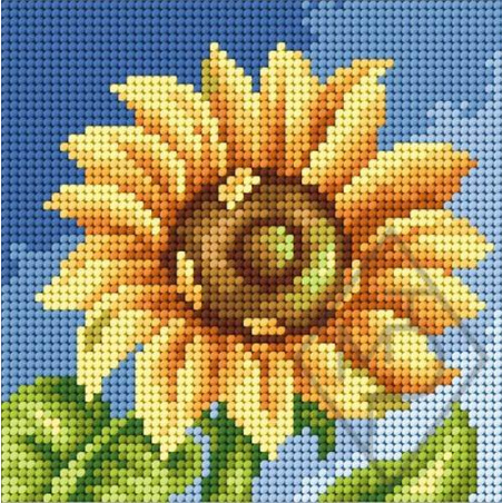 CANEVAS BLANC 15 X 15 CM - BOUTON DE TOURNESOL ET CIEL BLEU