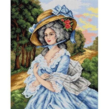 CANEVAS ANTIQUE 40 X 50 CM - LA DAME AU CHAPEAU AU NUD BLEU