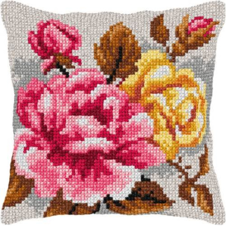 COUSSIN PT DE CROIX EN KIT 40 X 40 CM - DUO DE FLEURS