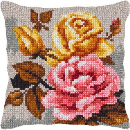 COUSSIN PT DE CROIX EN KIT 40 X 40 CM - DUO DE ROSES