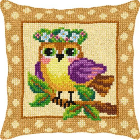 COUSSIN PT DE CROIX EN KIT 40 X 40 CM - PETIT OISEAU