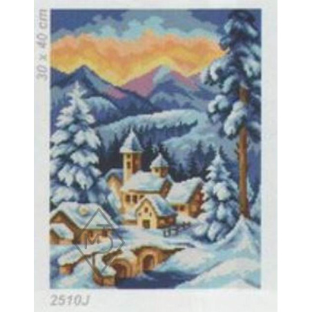 CANEVAS ANTIQUE 30 X 40 CM - VILLAGE DANS LA NEIGE