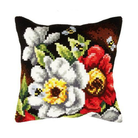 COUSSIN PT DE CROIX EN KIT 40 X 40 CM - FLEURS DES CHAMPS