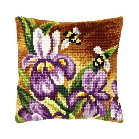 COUSSIN PT DE CROIX EN KIT 40 X 40 CM - LES ABEILLES ET LES IRIS