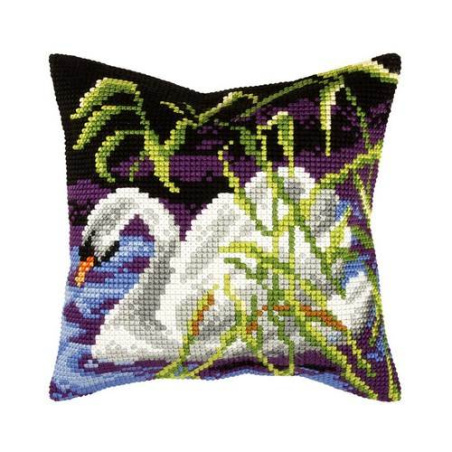 COUSSIN PT DE CROIX EN KIT 40 X 40 CM - CYGNE BLANC SUR L'EAU