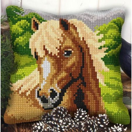 COUSSIN PT DE CROIX EN KIT 40 X 40 CM - TÊTE DE CHEVAL