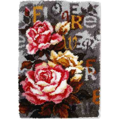 KIT TAPIS POINT NOUE 50 X 74.5 CM - DES ROSES ET DES LETTRES